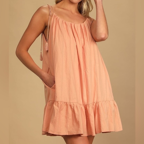 Lulus Dreaming of Sunshine Light Orange Tie-Strap Mini Dress Size L - Picture 1 of 9